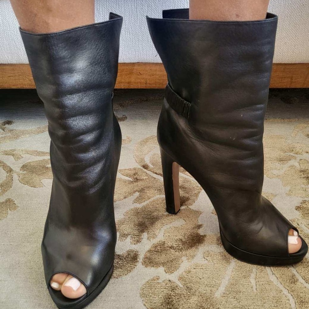 Prada peep toe platform high heeled ankle booties size 10